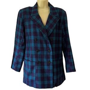 Vintage Handmade Pendleton Wool Plaid Blazer 90's Size 10 Double Breasted